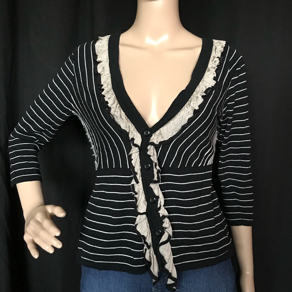 CAbi Button Cardigan Sweater w/ Ruffles The Flirt